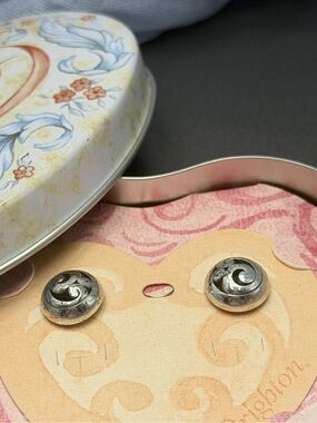 Brighton Silver Button Earrings in Heart Tin